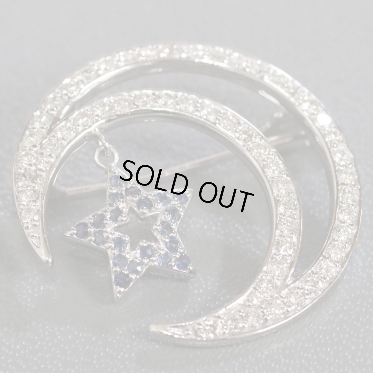 画像1: K18WGダイヤモンドサファイアブローチ D1.0 S0.15 6.0g (1)