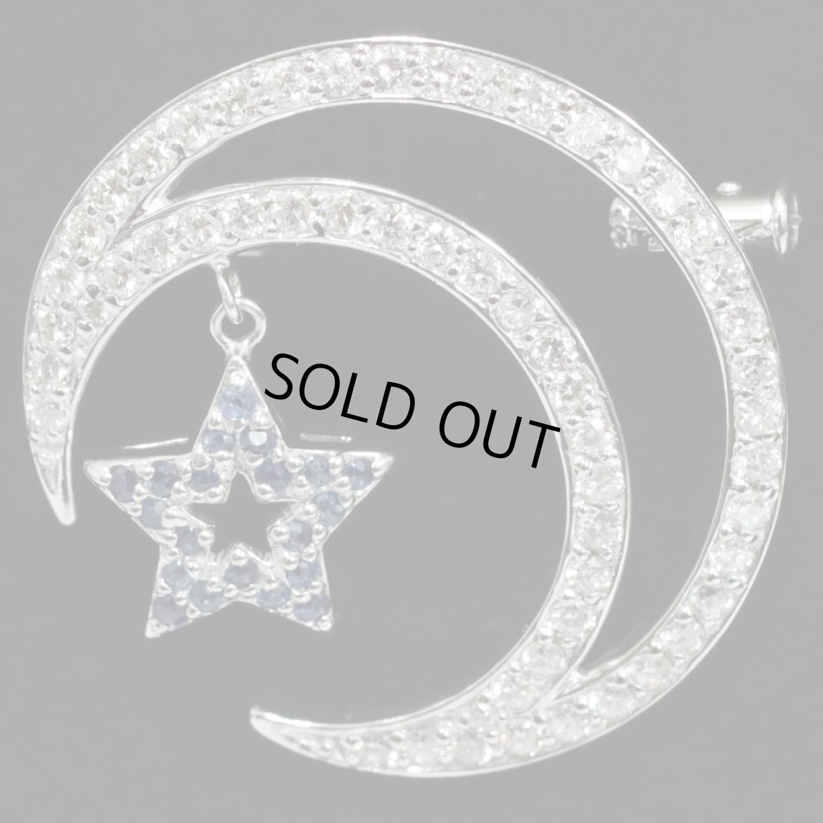 画像2: K18WGダイヤモンドサファイアブローチ D1.0 S0.15 6.0g (2)