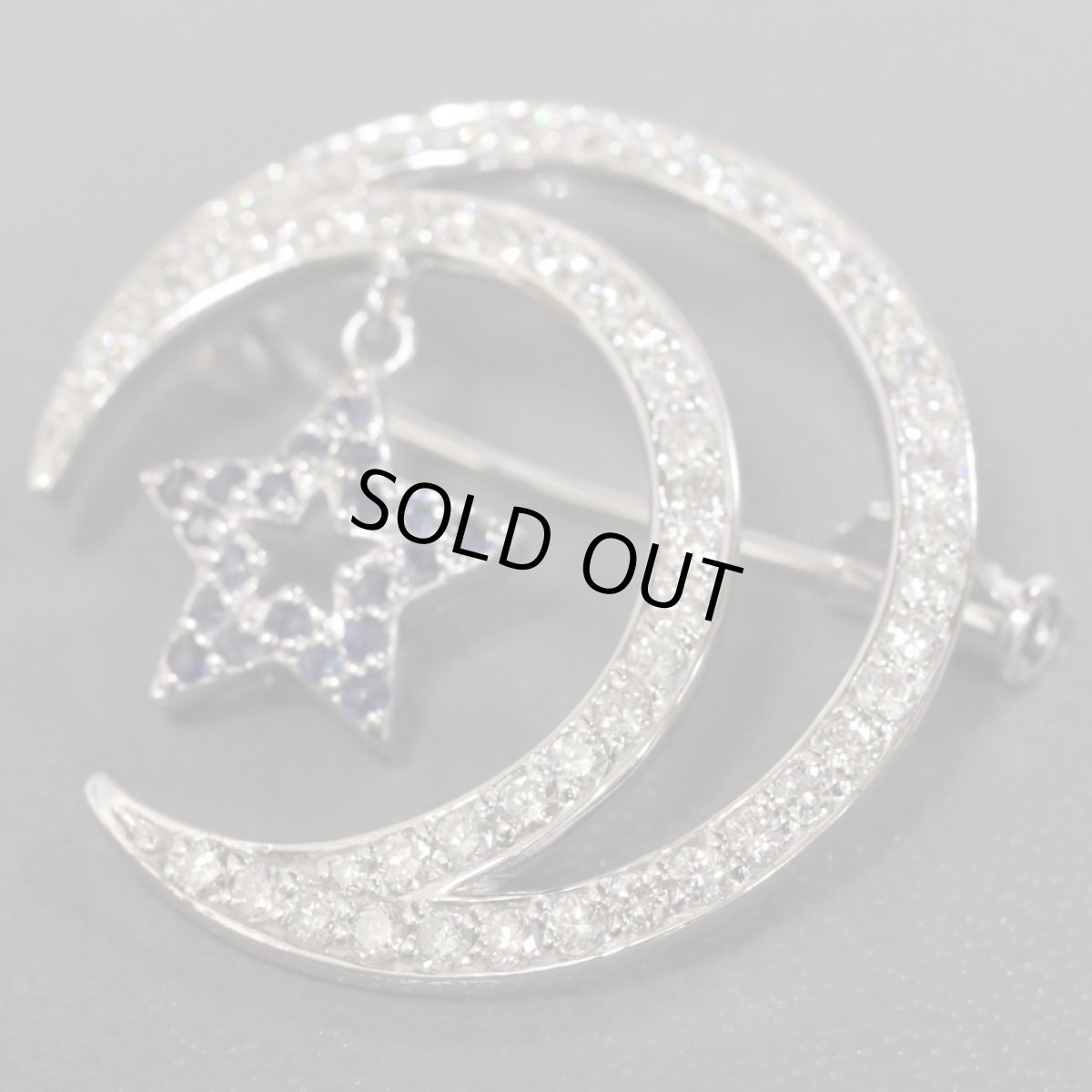 画像3: K18WGダイヤモンドサファイアブローチ D1.0 S0.15 6.0g (3)