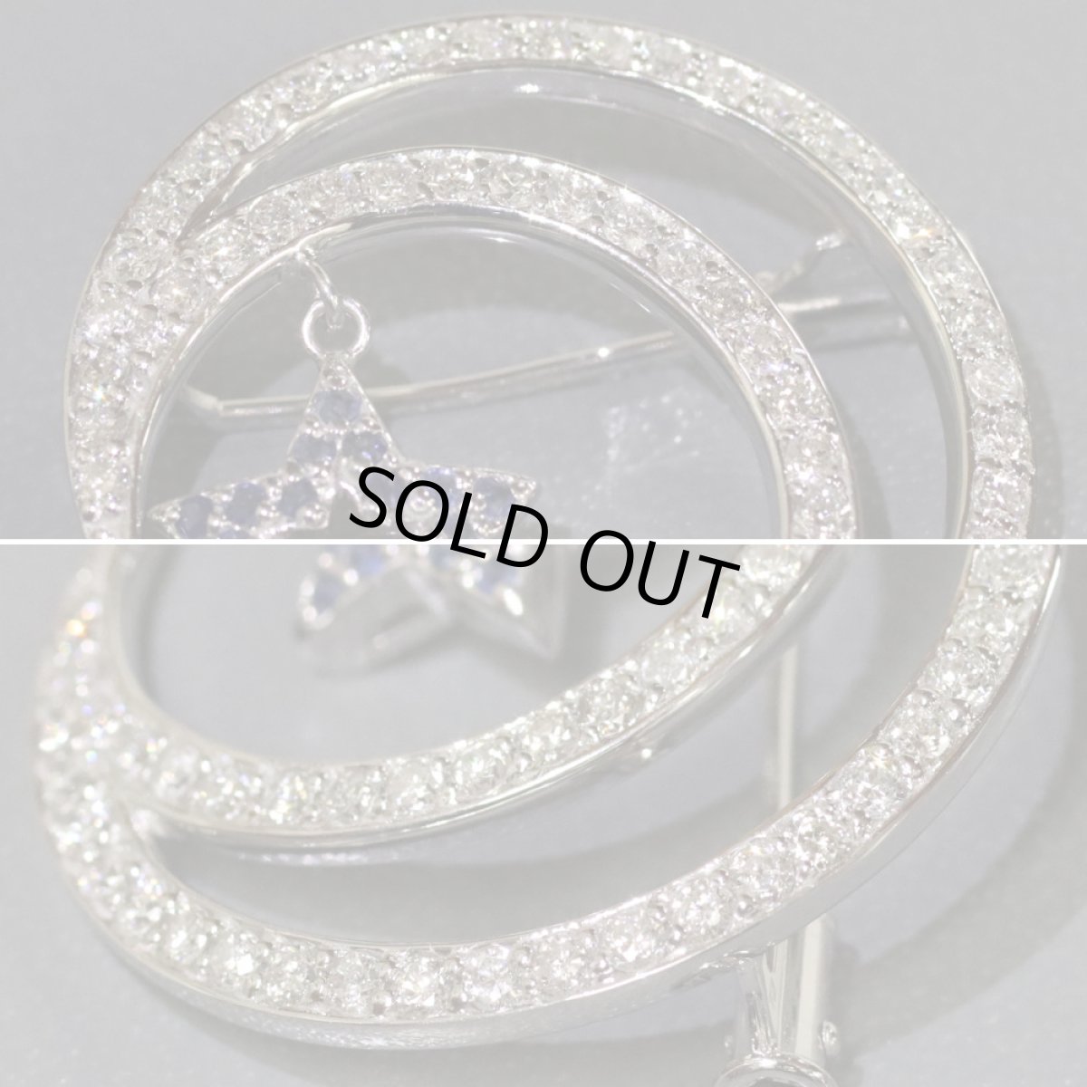 画像4: K18WGダイヤモンドサファイアブローチ D1.0 S0.15 6.0g (4)