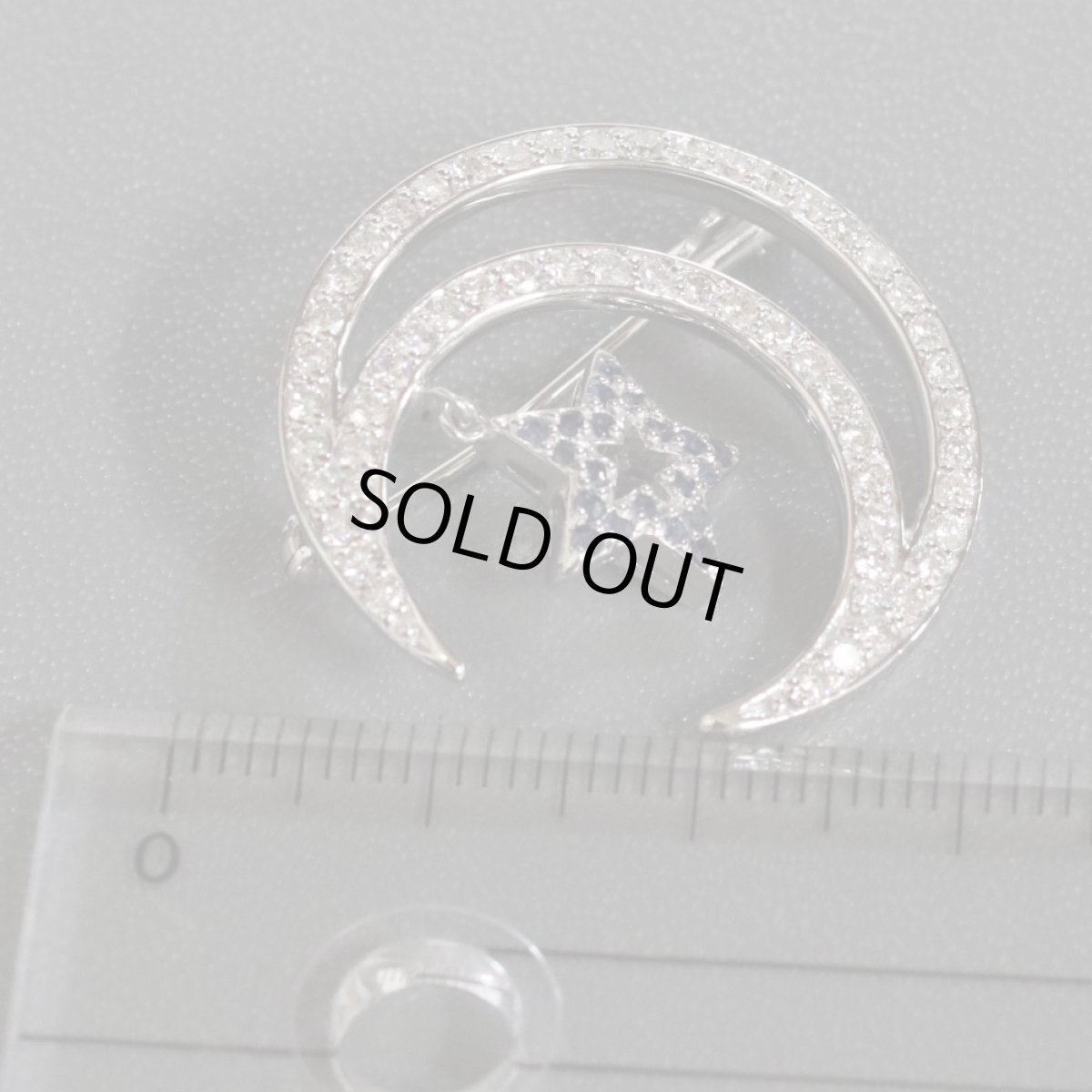 画像9: K18WGダイヤモンドサファイアブローチ D1.0 S0.15 6.0g (9)