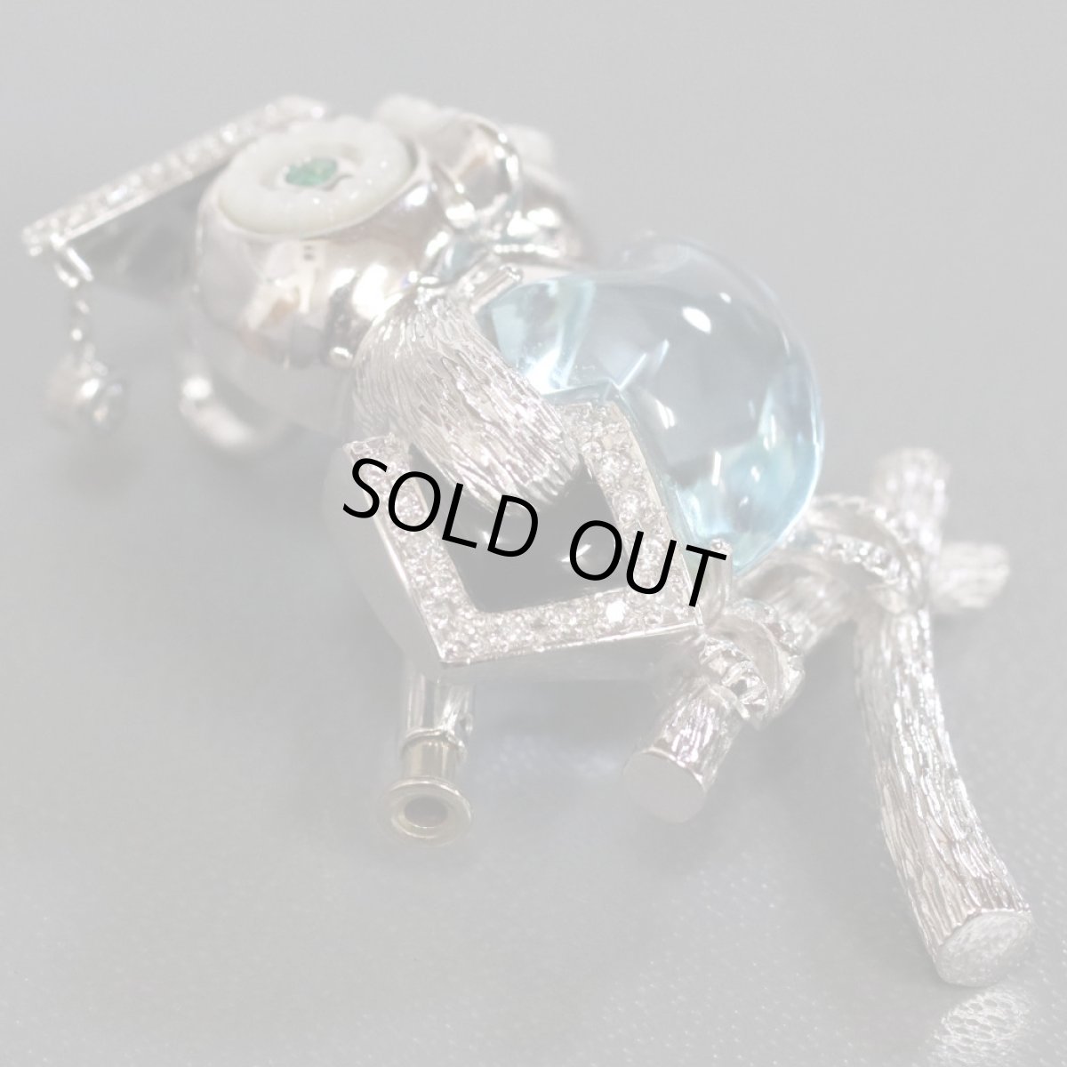 画像3: K18WG/K14ブルートパーズブローチ/ペンダントトップ フクロウモチーフ D0.20 E0.10 13.0g (3)