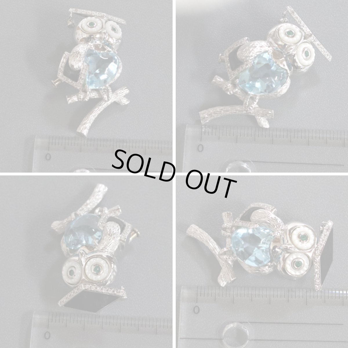 画像9: K18WG/K14ブルートパーズブローチ/ペンダントトップ フクロウモチーフ D0.20 E0.10 13.0g (9)