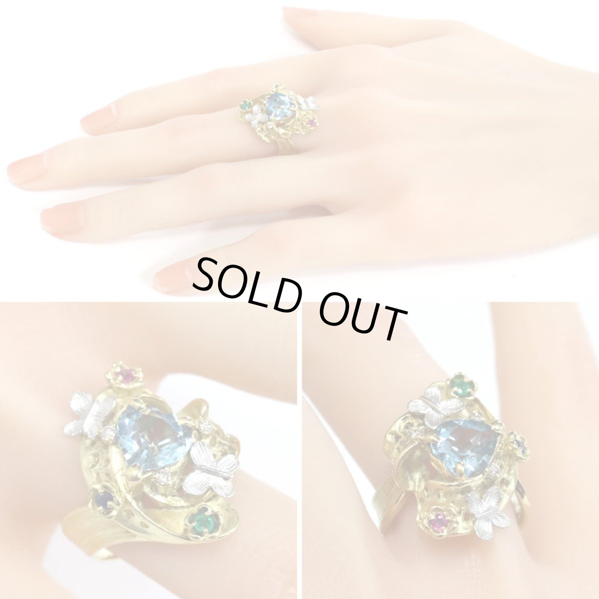 画像10: K18/Pt900マルチストーンリング フラワーモチーフ 0.08 11.3g #17.5 (10)