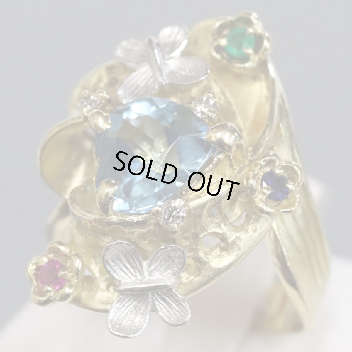 画像2: K18/Pt900マルチストーンリング フラワーモチーフ 0.08 11.3g #17.5 (2)