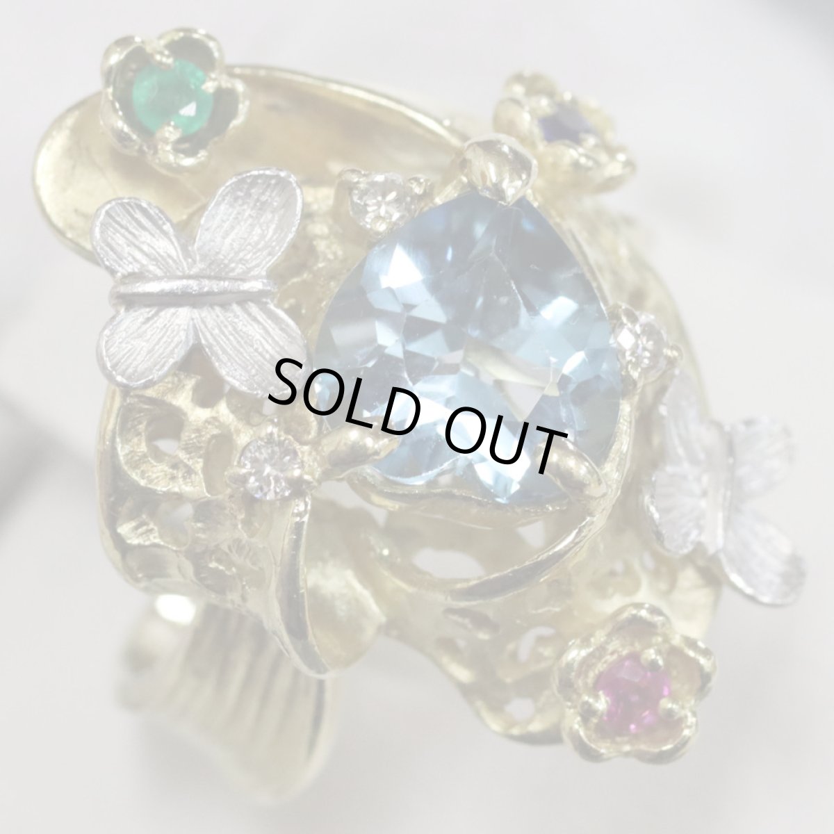 画像3: K18/Pt900マルチストーンリング フラワーモチーフ 0.08 11.3g #17.5 (3)