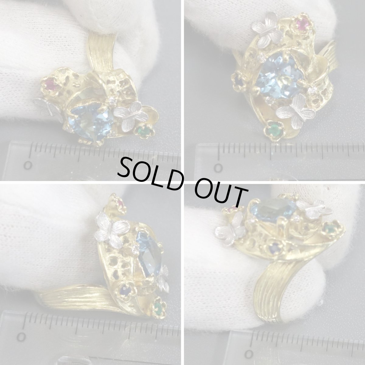 画像9: K18/Pt900マルチストーンリング フラワーモチーフ 0.08 11.3g #17.5 (9)