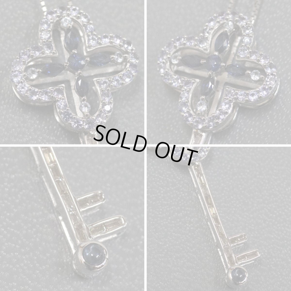 画像4: K18WGサファイアダイヤモンドペンダント 鍵モチーフ S0.62 D0.14 4.7g (4)