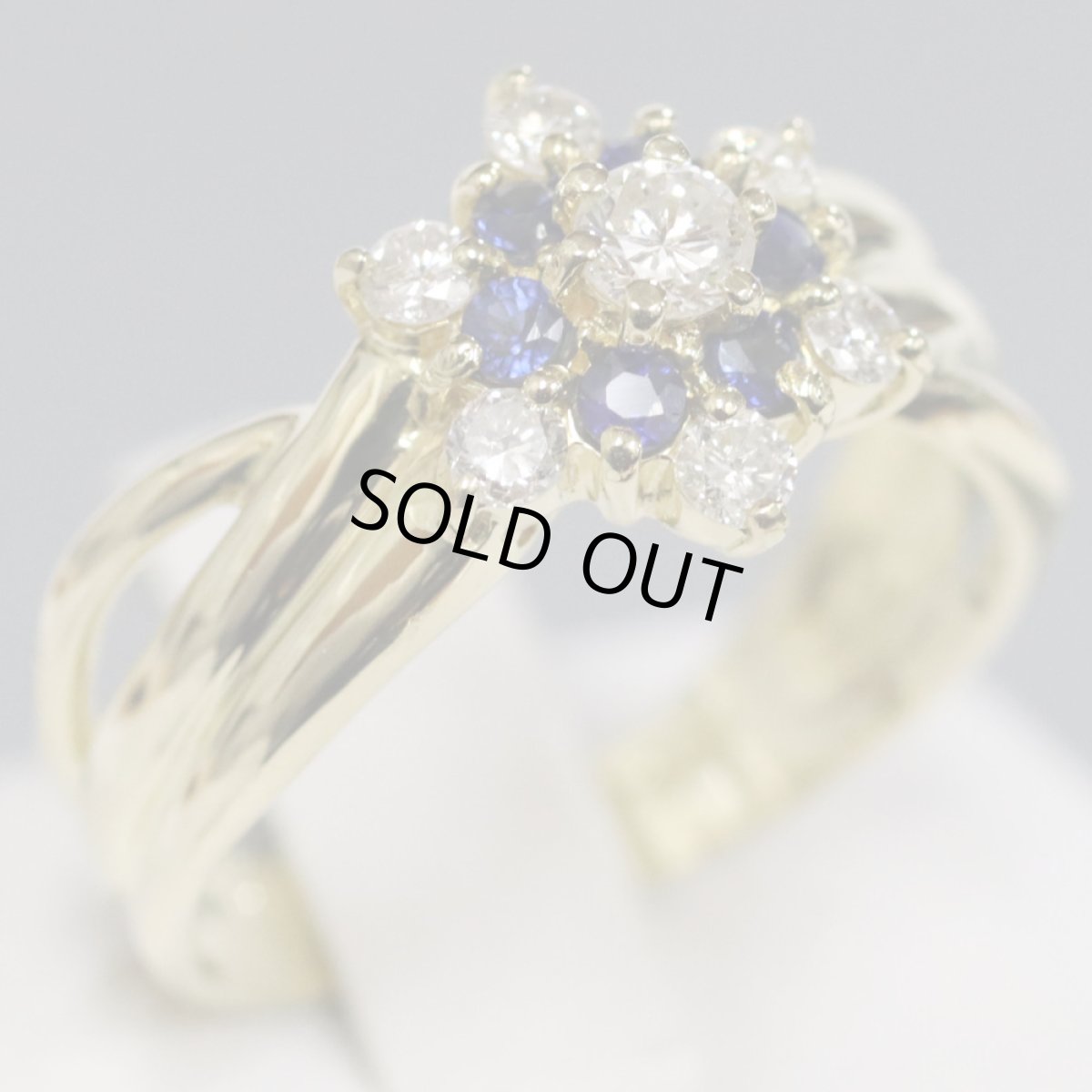 画像1: K18サファイアダイヤモンドリング S0.25 D0.32 3.7g #10 (1)