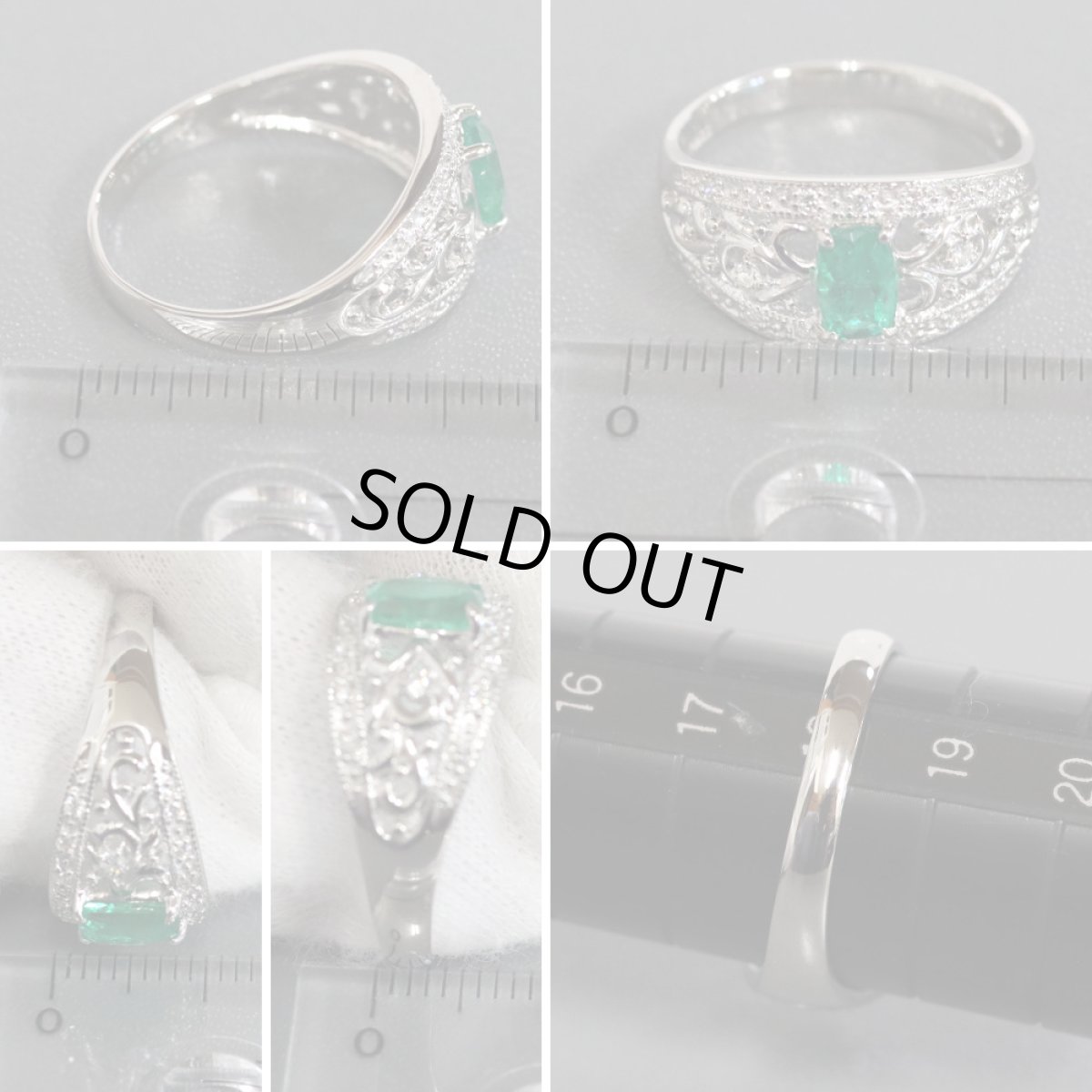 画像8: Pt900エメラルドダイヤモンドリング E0.61 D0.16 5.5g #18 (8)