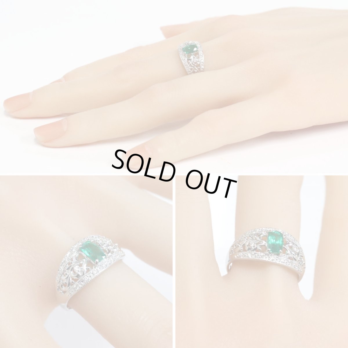 画像9: Pt900エメラルドダイヤモンドリング E0.61 D0.16 5.5g #18 (9)