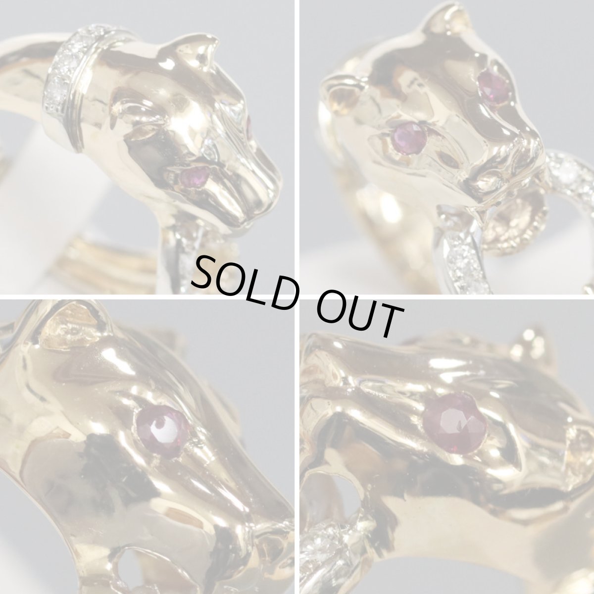 画像3: 750ルビーダイヤモンドリング パンサーモチーフ D0.105 7.5g #12 ソーティング (3)