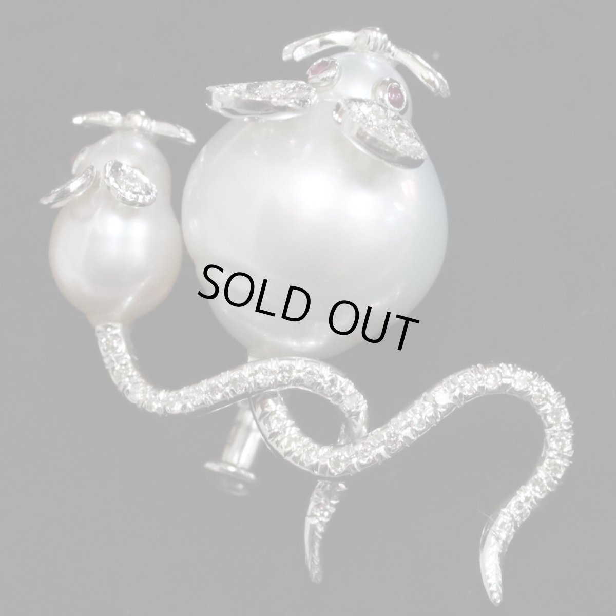 画像6: K18WGパールダイヤモンドルビーブローチ ネズミモチーフ 7.1g (6)