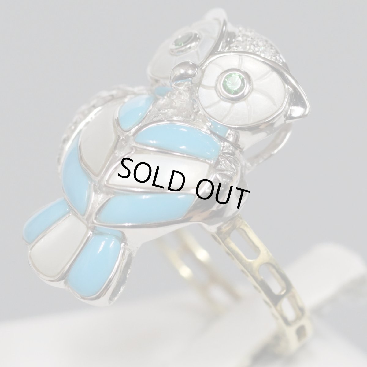 画像2: K18WG/K18マルチストーンペンダントトップ/リング フクロウモチーフ D0.02 G0.05 7.7g (2)