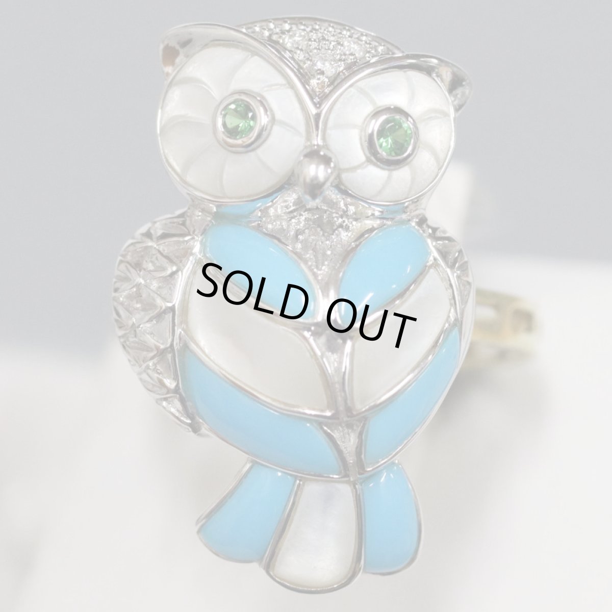 画像3: K18WG/K18マルチストーンペンダントトップ/リング フクロウモチーフ D0.02 G0.05 7.7g (3)