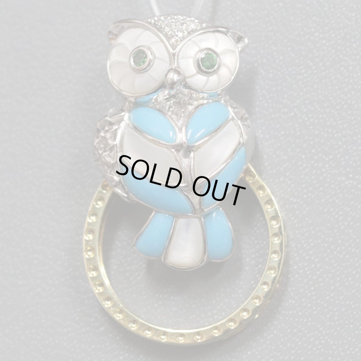 画像7: K18WG/K18マルチストーンペンダントトップ/リング フクロウモチーフ D0.02 G0.05 7.7g (7)