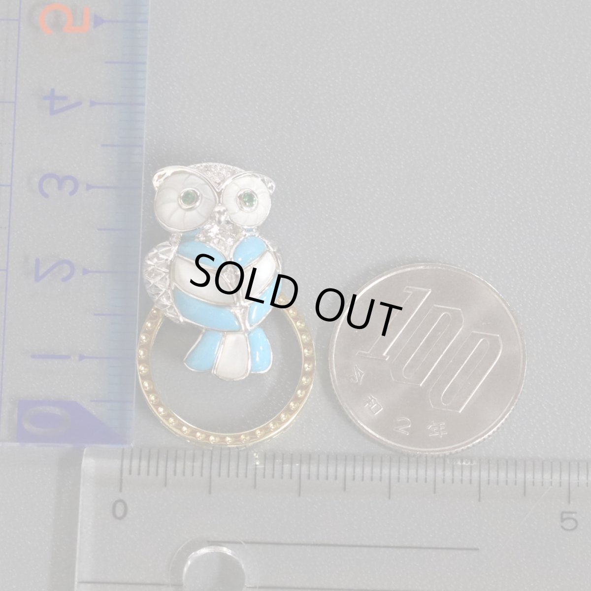 画像9: K18WG/K18マルチストーンペンダントトップ/リング フクロウモチーフ D0.02 G0.05 7.7g (9)