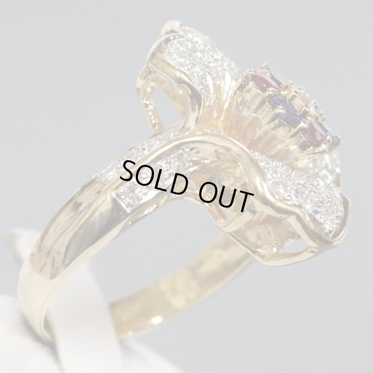 画像4: K18ルビーサファイアダイヤモンドリング フラワーモチーフ D0.65 R0.30 S0.37 9.9g #11 (4)