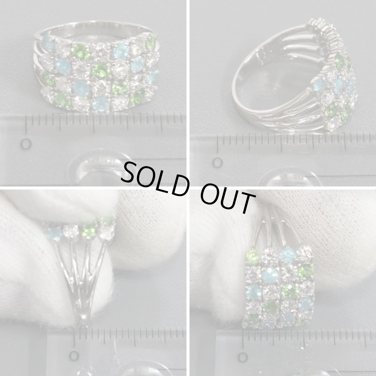 画像8: Pt900パライバトルマリンデマントイドガーネットダイヤモンドリング T0.45 G0.63 D1.06 6.3g #12.5 (8)