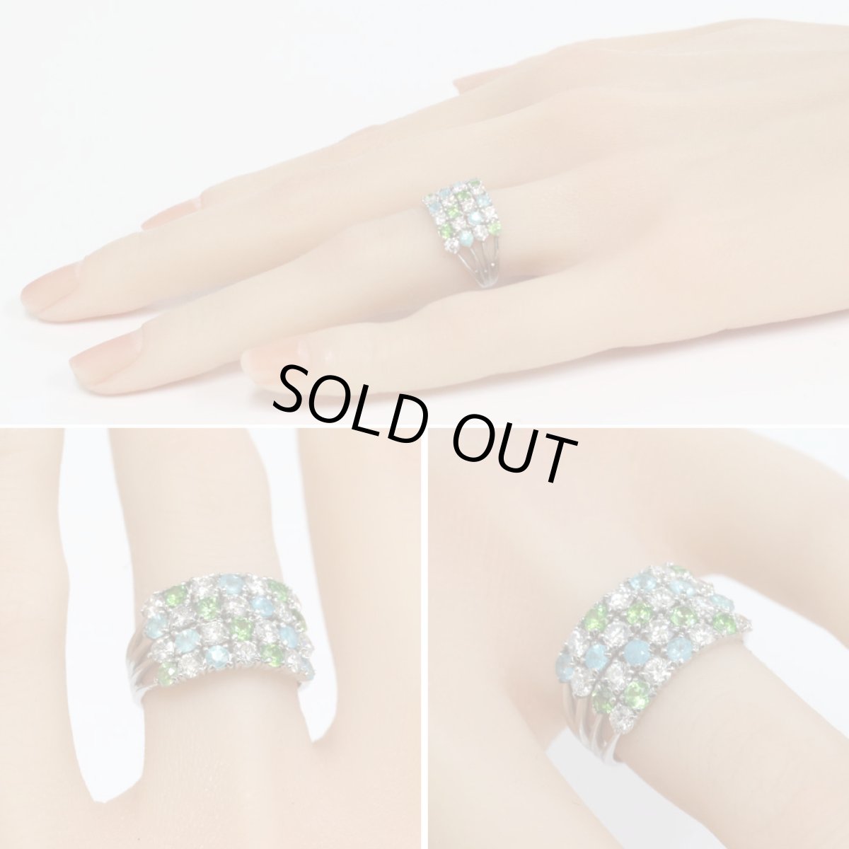 画像9: Pt900パライバトルマリンデマントイドガーネットダイヤモンドリング T0.45 G0.63 D1.06 6.3g #12.5 (9)