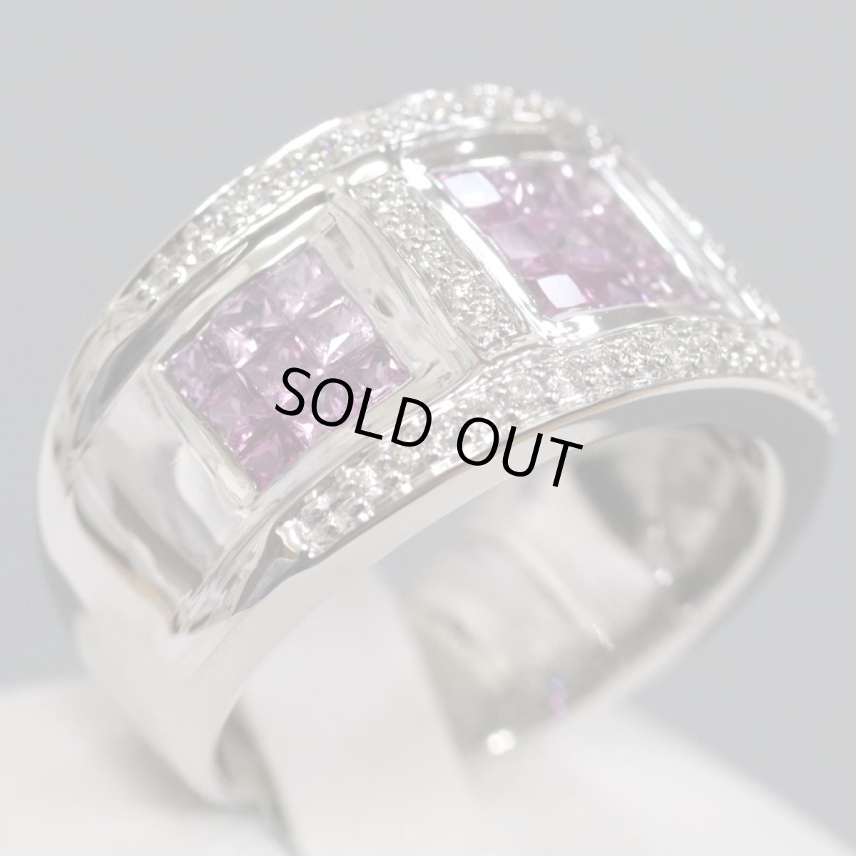 画像2: K18WGルビーピンクサファイアダイヤモンドリング R0.15 PS1.30 D0.20 10.0g #13 (2)