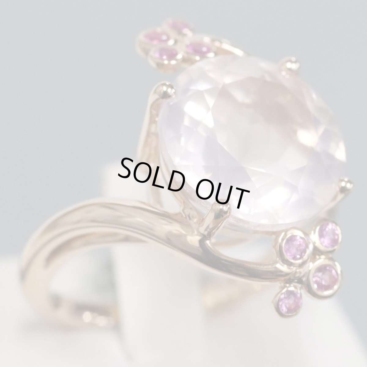 画像2: 750ローズクォーツピンクサファイアリング Qtz8.39 PS0.28 8.0g #14 (2)