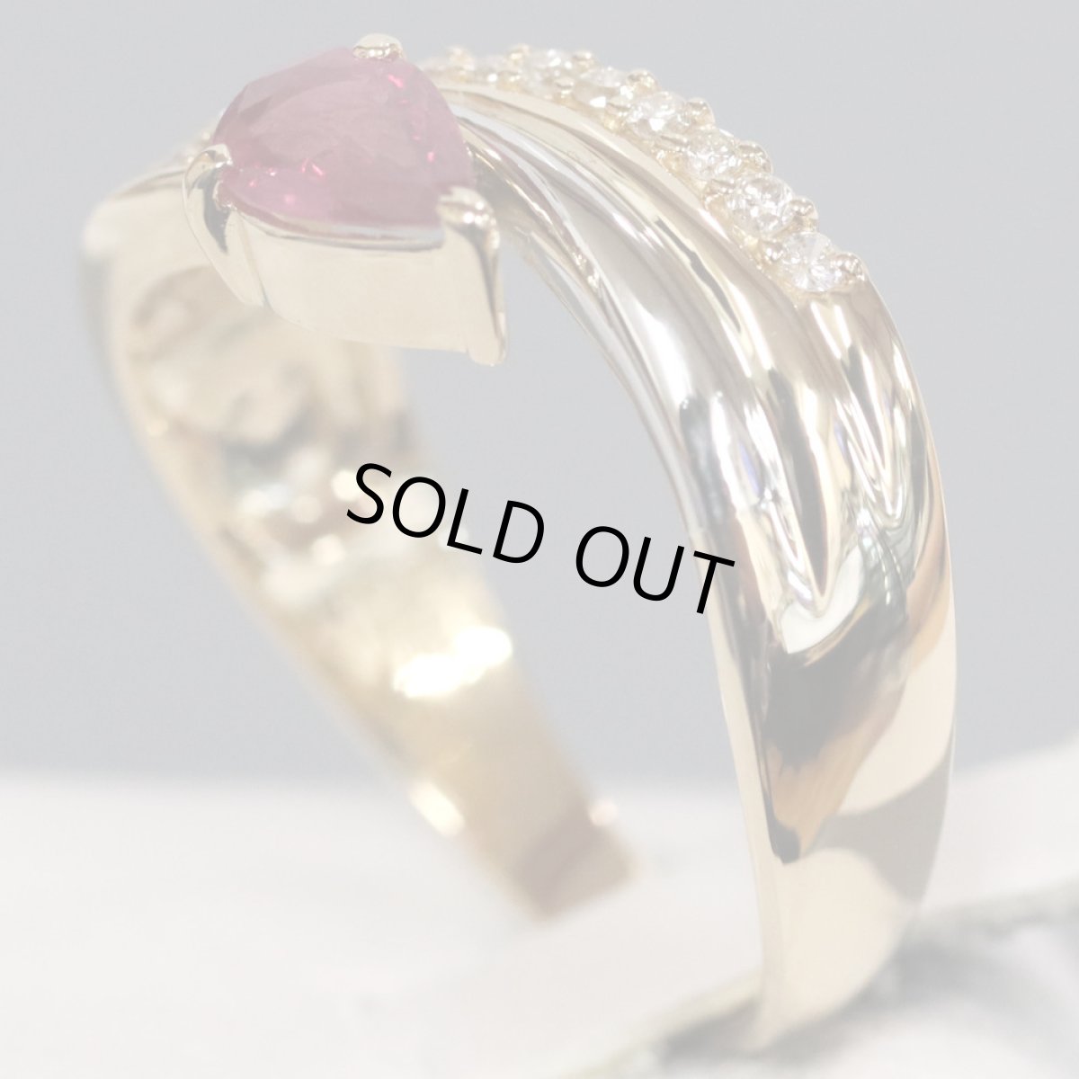 画像2: K18/Pt900ルビーダイヤモンドリング R0.45 D0.30 3.9g #17 (2)