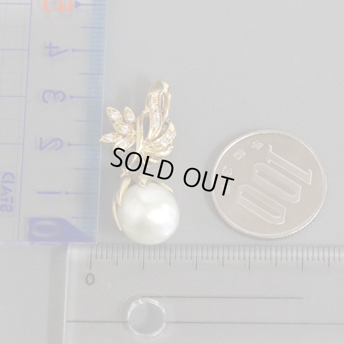 画像10: K18パールダイヤモンドペンダントトップ リーフモチーフ D0.11 7.0g (10)