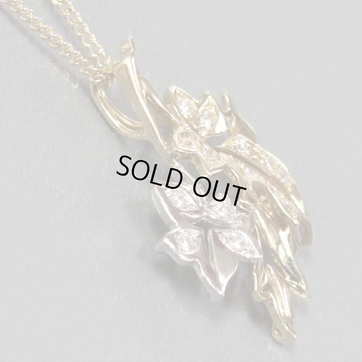 画像4: K18/Pt900ダイヤモンドペンダント リーフモチーフ D0.15 5.3g (4)