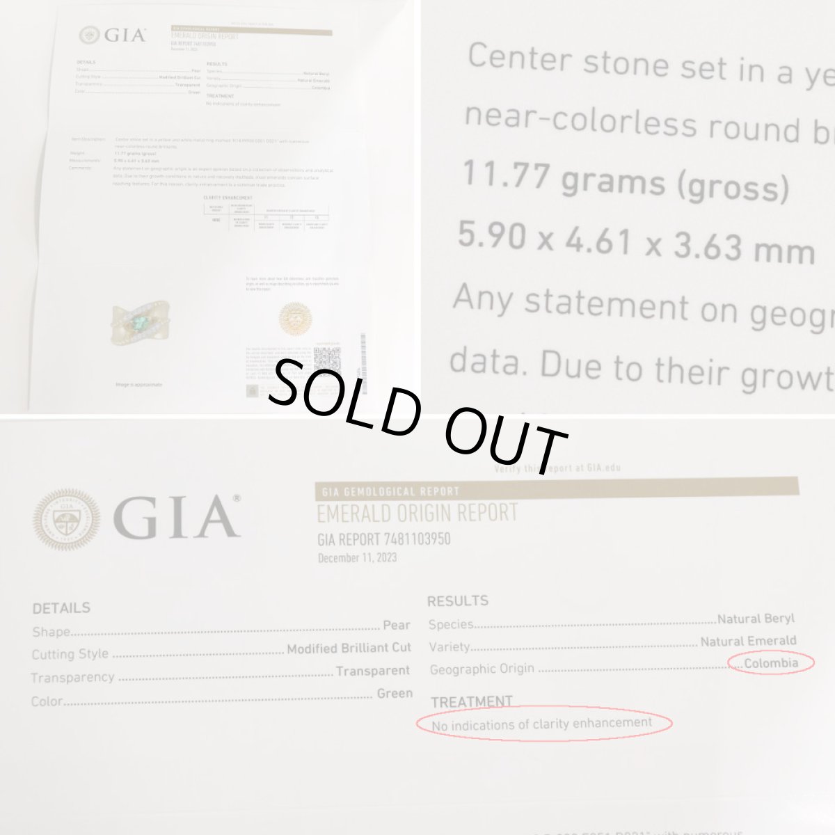 画像10: 山本真理 K18/Pt900エメラルドダイヤモンドリング E0.51 D0.21 11.7g #12 (10)