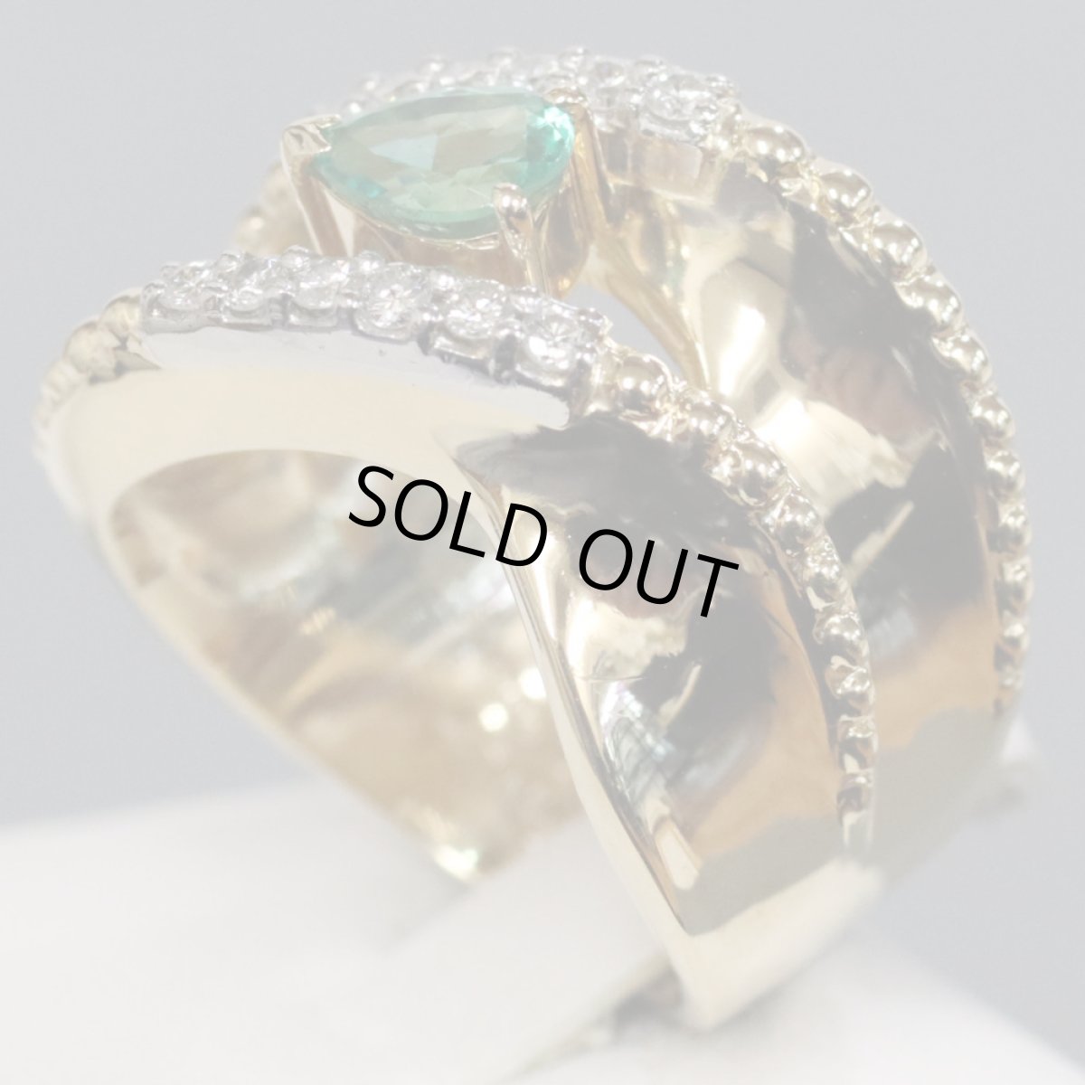 画像2: 山本真理 K18/Pt900エメラルドダイヤモンドリング E0.51 D0.21 11.7g #12 (2)