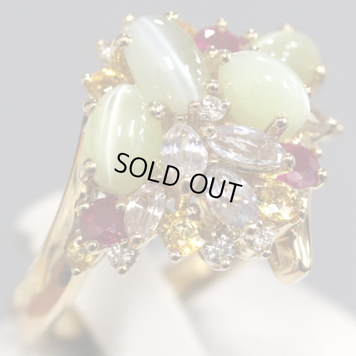 画像1: 18Kクリソベリルキャッツアイマルチストーンリング CE3.54 1.64 0.11 8.9g #11 (1)