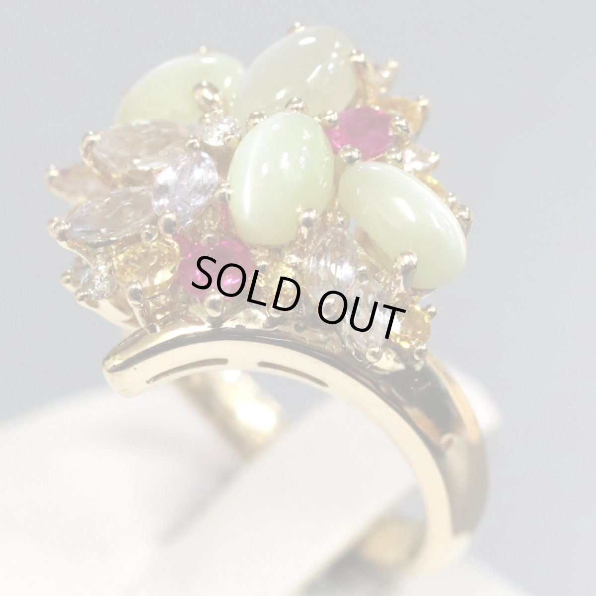 画像2: 18Kクリソベリルキャッツアイマルチストーンリング CE3.54 1.64 0.11 8.9g #11 (2)