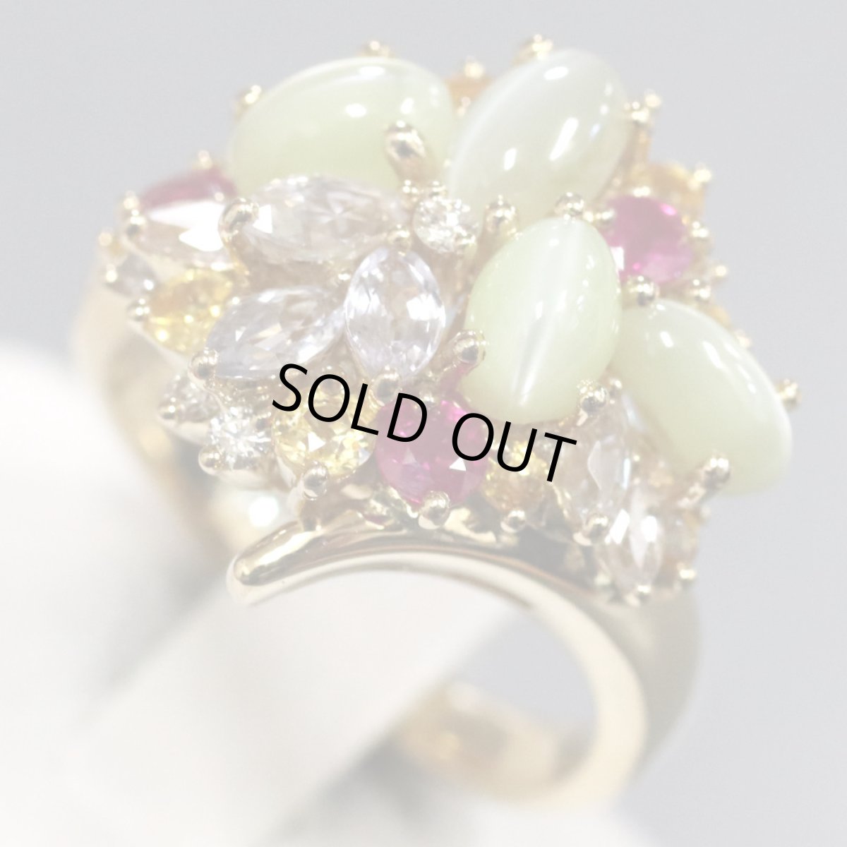 画像3: 18Kクリソベリルキャッツアイマルチストーンリング CE3.54 1.64 0.11 8.9g #11 (3)