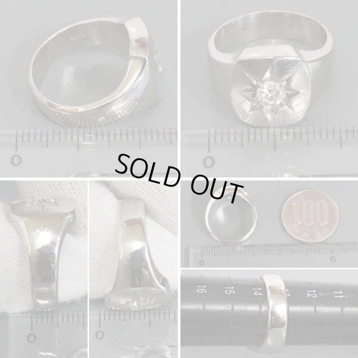 画像9: Pt900ダイヤモンドリング D0.36 16.7g #13.5 印台 (9)