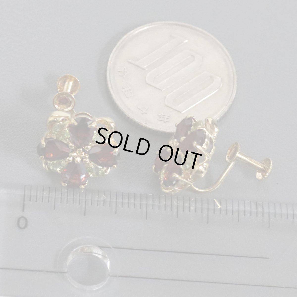 画像8: K18ガーネットペリドットイヤリング 5.8g (8)