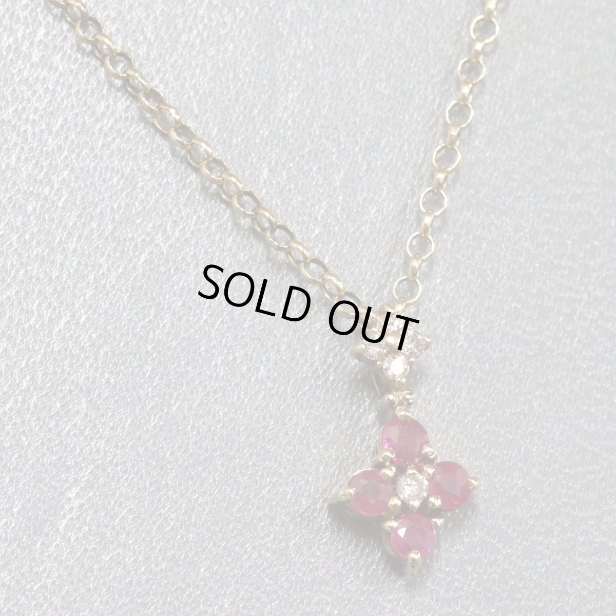 画像2: K18ルビーダイヤモンドペンダント フラワーモチーフ R0.40 D0.08 2.2g (2)