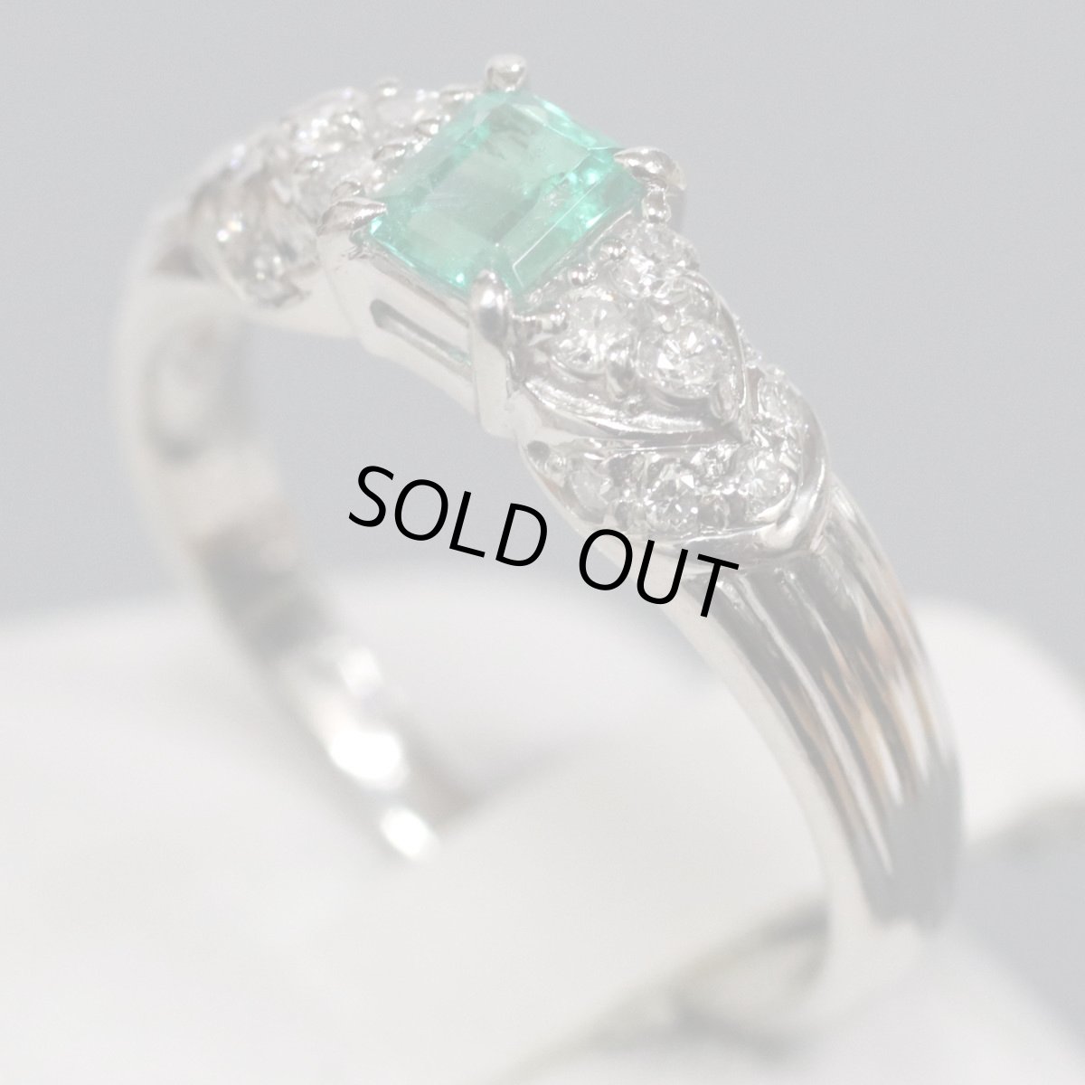 画像2: Pt850エメラルドダイヤモンドリング E0.32 D0.22 4.8g #15 (2)