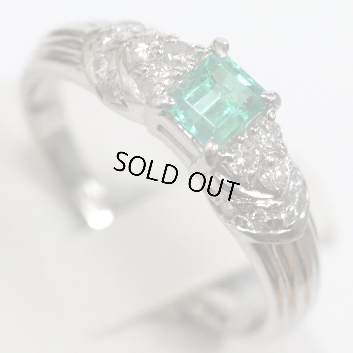 画像3: Pt850エメラルドダイヤモンドリング E0.32 D0.22 4.8g #15 (3)