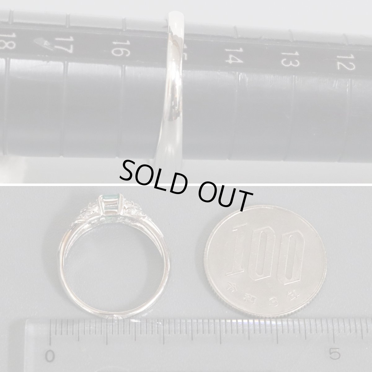 画像7: Pt850エメラルドダイヤモンドリング E0.32 D0.22 4.8g #15 (7)