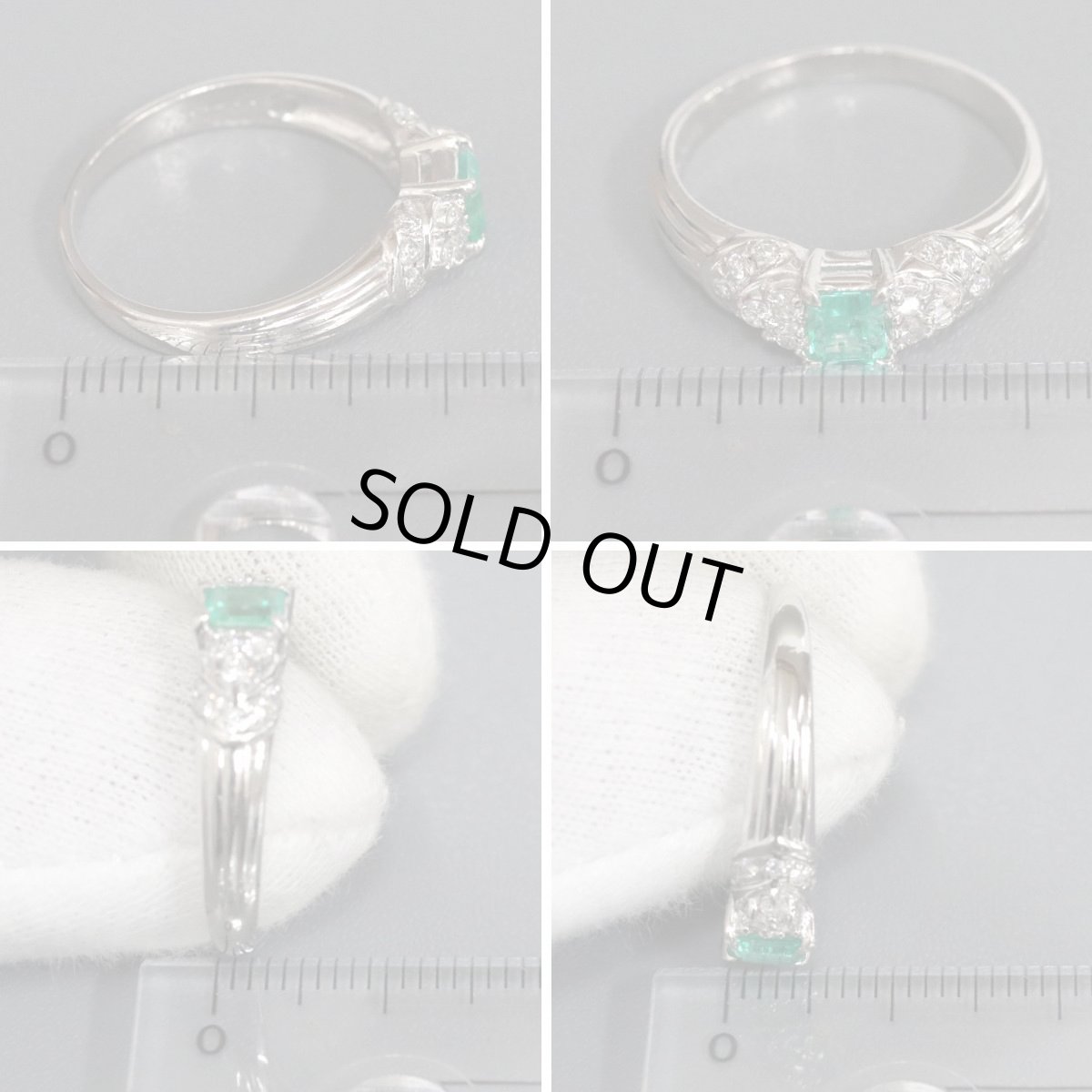 画像8: Pt850エメラルドダイヤモンドリング E0.32 D0.22 4.8g #15 (8)