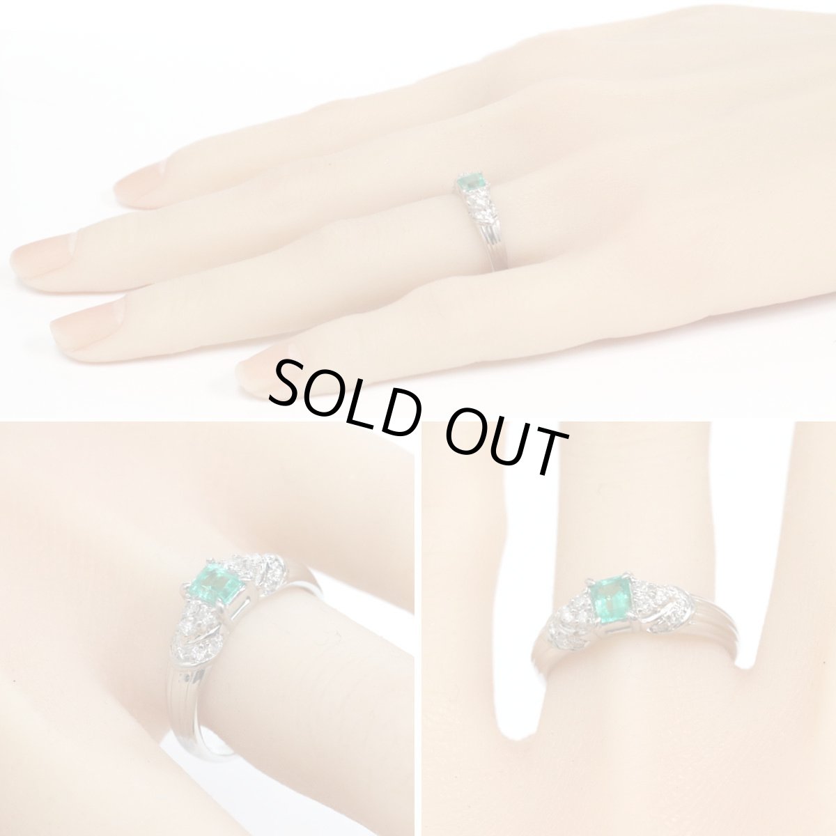 画像9: Pt850エメラルドダイヤモンドリング E0.32 D0.22 4.8g #15 (9)