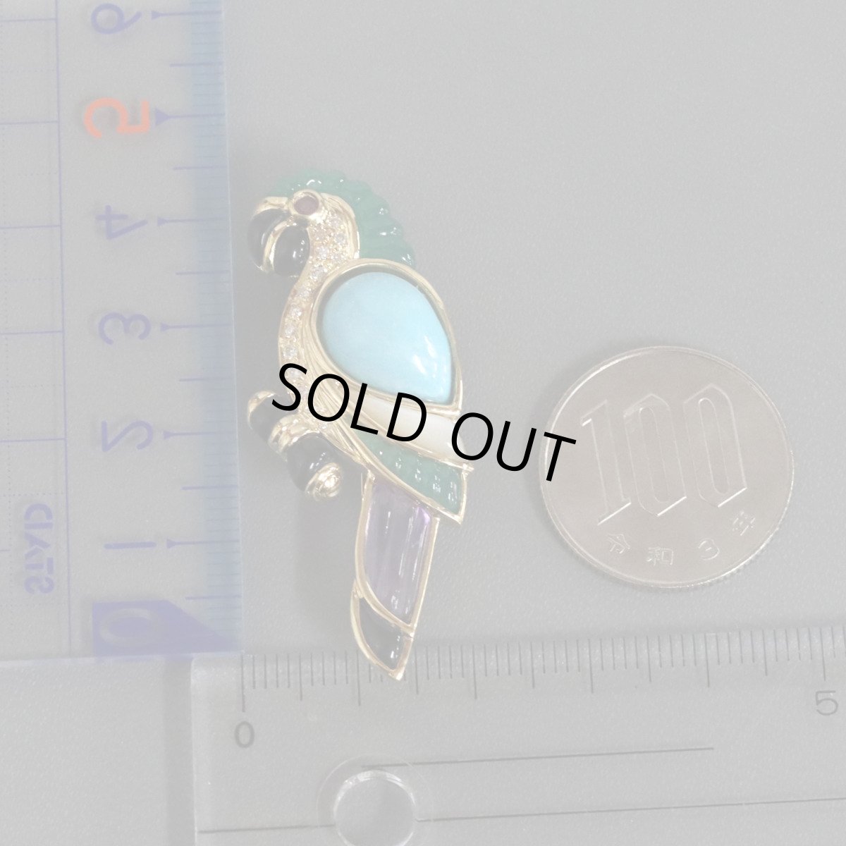 画像10: 750マルチカラーストーンペンダントトップ/ブローチ バードモチーフ 11.9g (10)