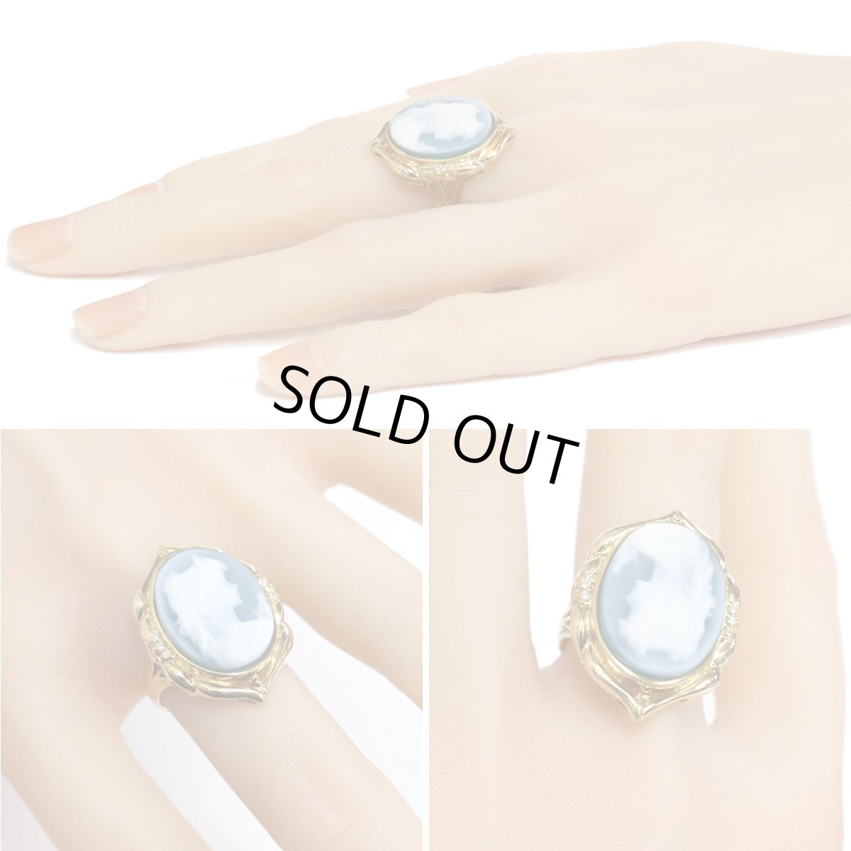 画像10: K18カルセドニーカメオダイヤモンドリング D0.06 9.1g #15 (10)