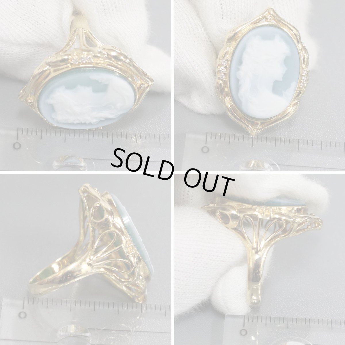 画像9: K18カルセドニーカメオダイヤモンドリング D0.06 9.1g #15 (9)