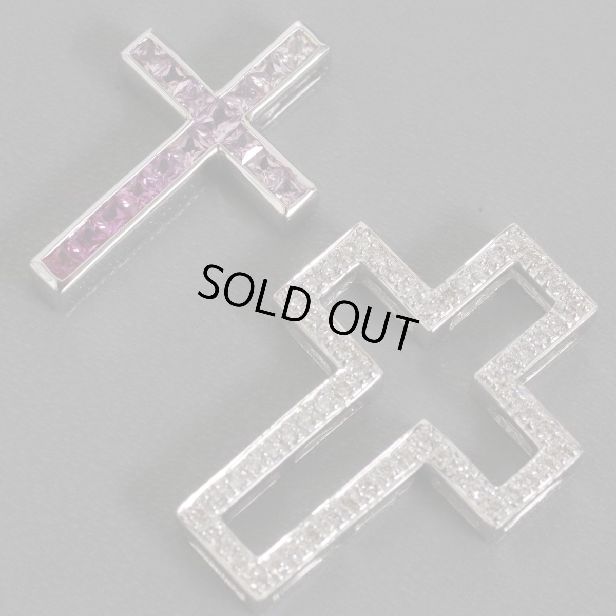 画像4: K18WGピンクサファイアダイヤモンドペンダント クロスモチーフ PS0.84 D0.30 12.5g ソーティング ホワイトゴールド (4)