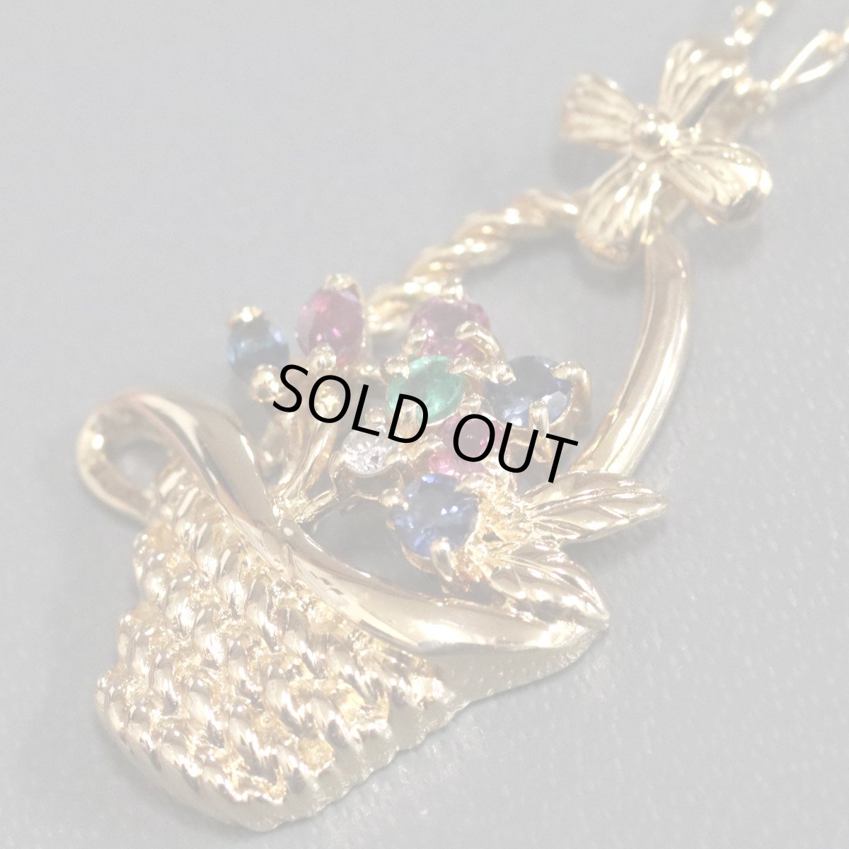 画像2: K18マルチカラーストーンペンダント フラワーバスケットモチーフ R0.25 S0.24 E0.07 D.02 7.4g (2)