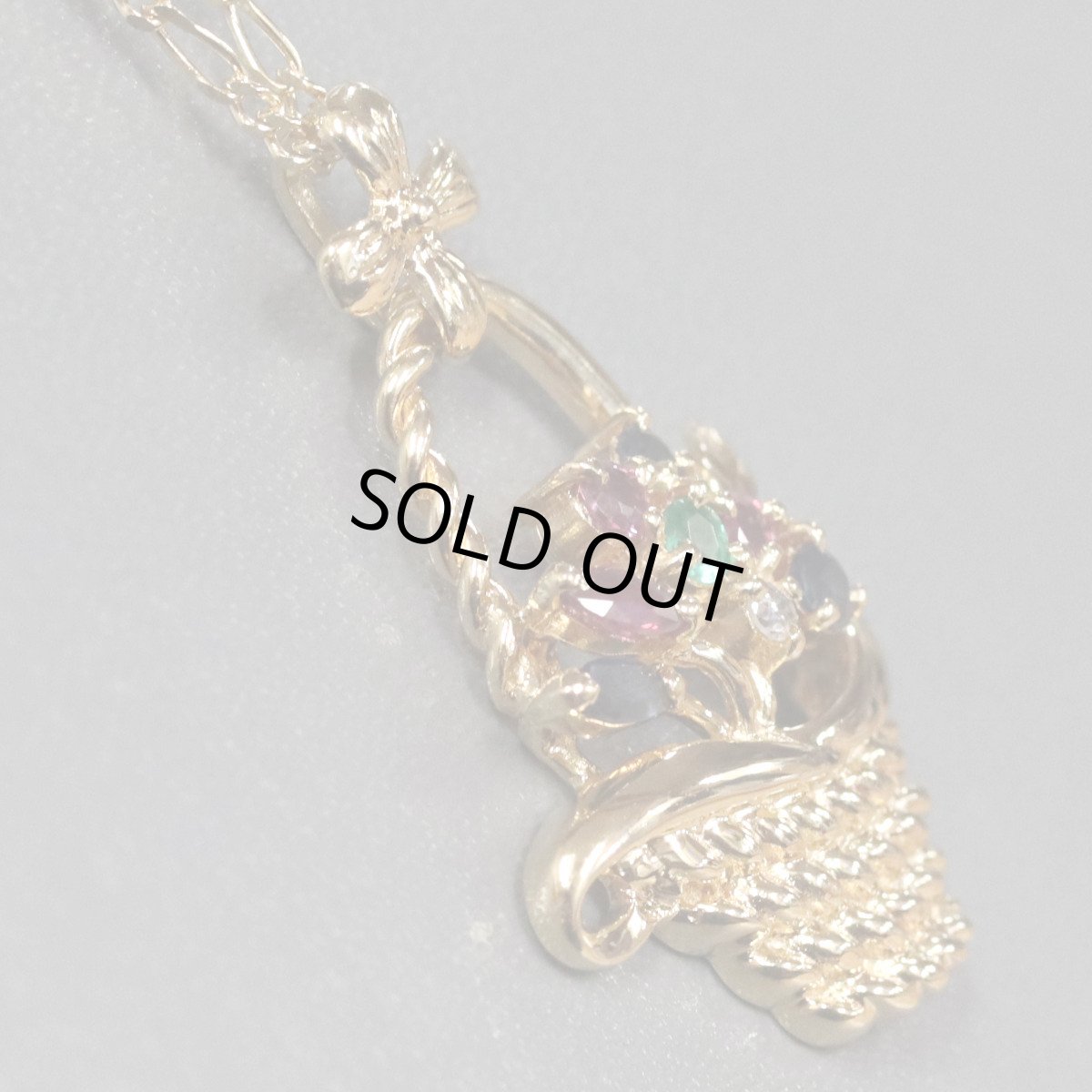 画像4: K18マルチカラーストーンペンダント フラワーバスケットモチーフ R0.25 S0.24 E0.07 D.02 7.4g (4)