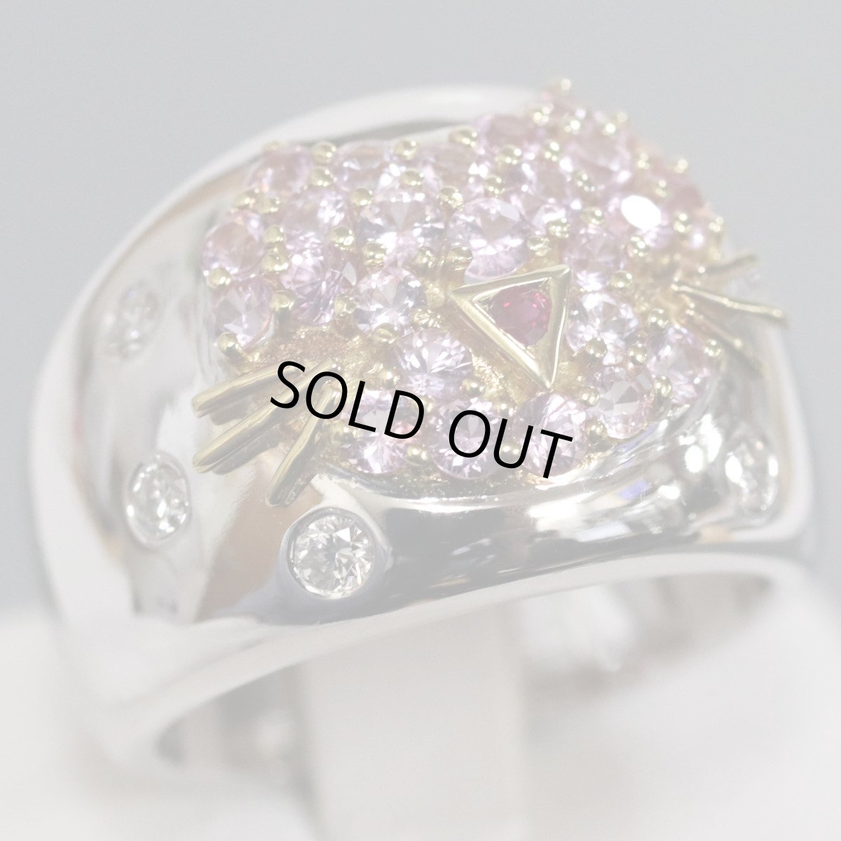 画像1: ポンテヴェキオ 750ピンクサファイアルビーダイヤモンドリング キャットモチーフ PS1.23 R0.03 D0.20 11.5g #13 (1)