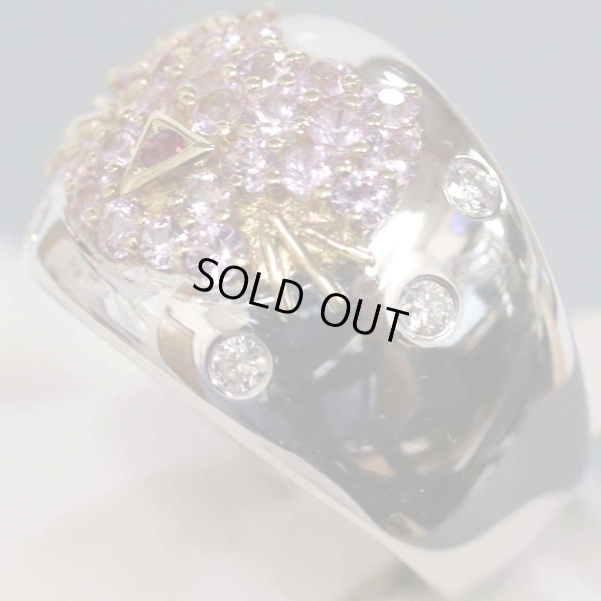 画像2: ポンテヴェキオ 750ピンクサファイアルビーダイヤモンドリング キャットモチーフ PS1.23 R0.03 D0.20 11.5g #13 (2)